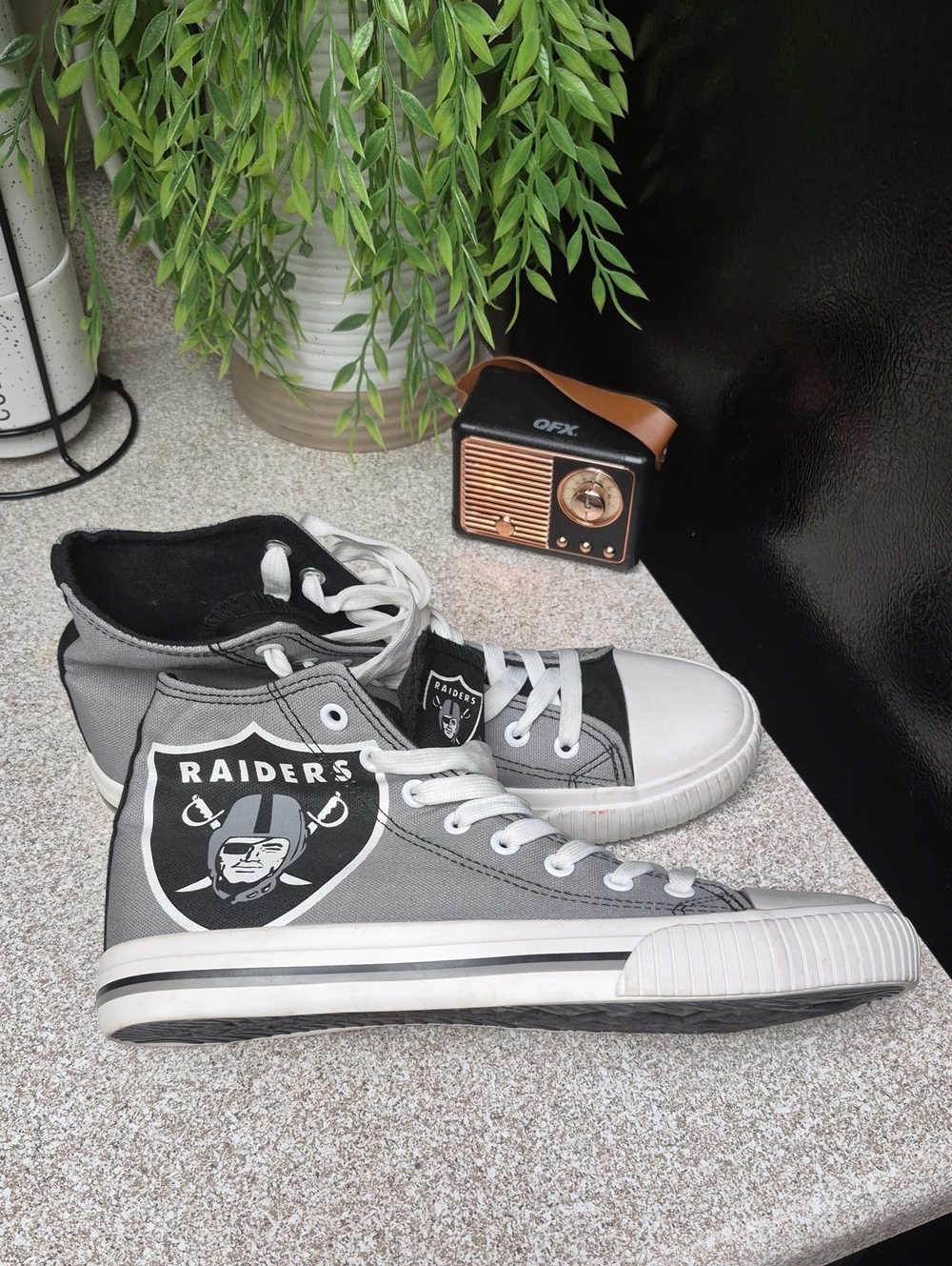 Grey High-Top Sneakers with White Accents - Raiders Design